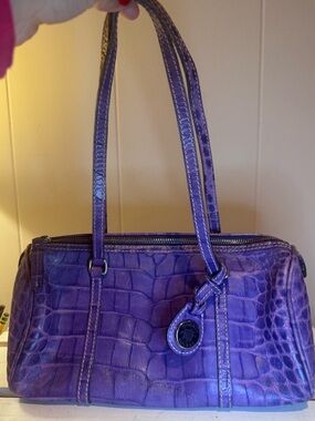 Dooney & Bourke Purple Croc Embossed Leather Barrel Bag Y2K